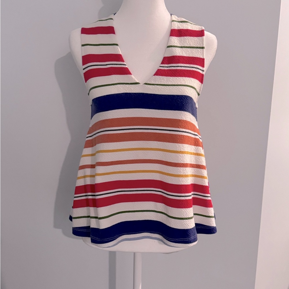 Anthropologie Striped Multicolor V-Neck Flared Women's Crop Top XS